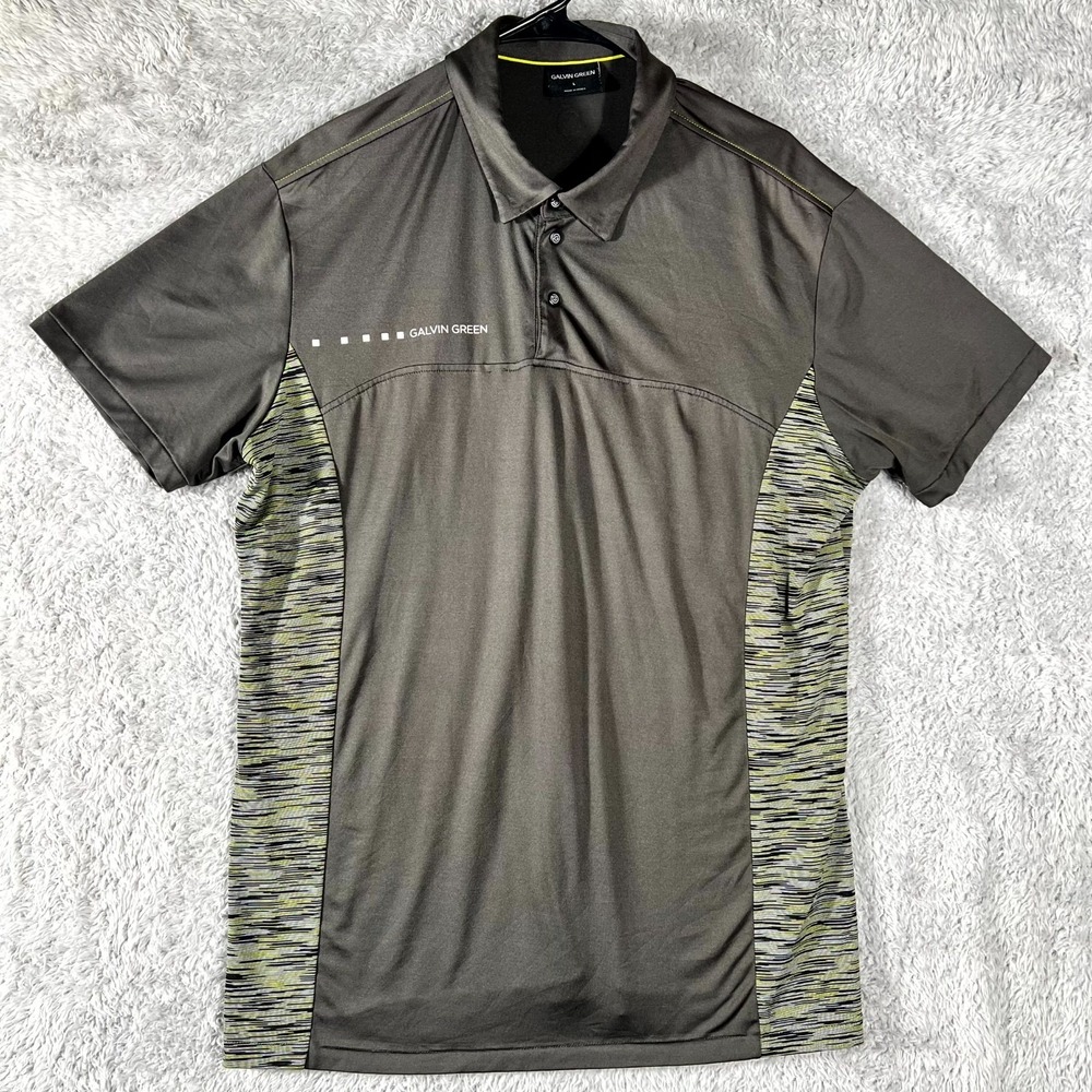 Galvin Green Polo Shirt Men Large Gray Textured Striped Performance Golf Tennis